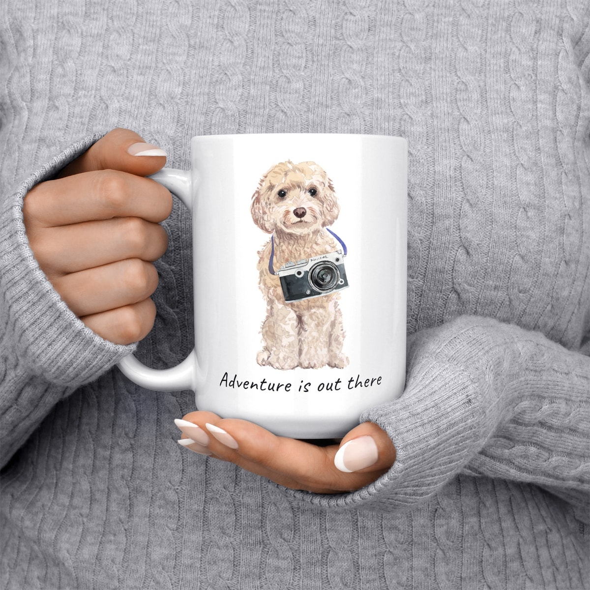 Adventure is out there Champagne cockapoo dog mug (Illustrated collection) 5 Adventure is out there Champagne cockapoo dog mug (Illustrated collection) - Image 3