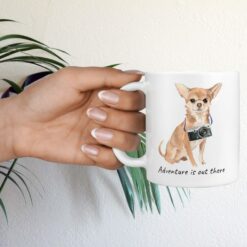 adventure is out there dog mug chihuahua hand holding plant