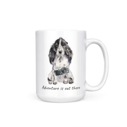 Adventure is out there Cocker Spaniel dog mug (Illustrated collection) 15 adventure is out there dog mug cocker spaniel 15oz handle right white