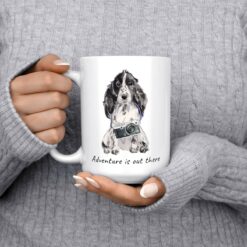Adventure is out there Cocker Spaniel dog mug (Illustrated collection) 13 adventure is out there dog mug cocker spaniel 15oz jumper front