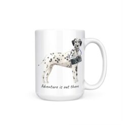 adventure is out there dog mug dalmatian 15oz handle right white