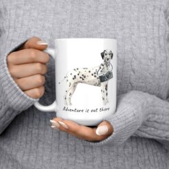 adventure is out there dog mug dalmatian 15oz jumper front