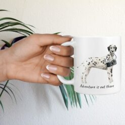 adventure is out there dog mug dalmatian hand holding plant