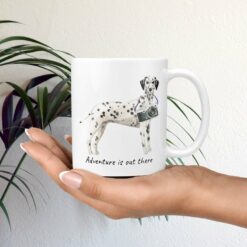 adventure is out there dog mug dalmatian mug in hand plant