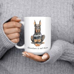Adventure is out there Doberman dog mug (Illustrated collection) 13 adventure is out there dog mug doberman 15oz jumper front