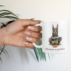 Adventure is out there Doberman dog mug (Illustrated collection) 17 adventure is out there dog mug doberman hand holding plant
