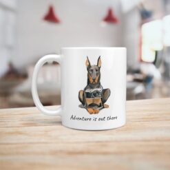 Adventure is out there Doberman dog mug (Illustrated collection) 14 adventure is out there dog mug doberman handle left kitchen