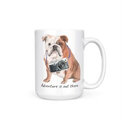 adventure is out there dog mug english bulldog 15oz handle right white