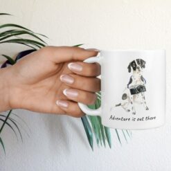 adventure is out there dog mug english pointer hand holding plant