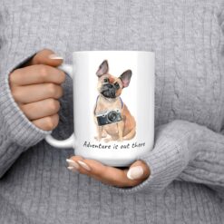 Adventure is out there French Bulldog dog mug (Illustrated collection) 13 adventure is out there dog mug french bulldog 15oz jumper front