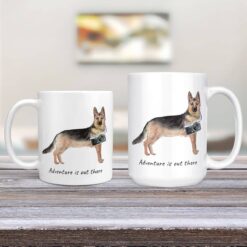 Adventure is out there German Shepherd dog mug (Illustrated collection) 12 adventure is out there dog mug german shepherd 11oz and 15oz comparison tv room