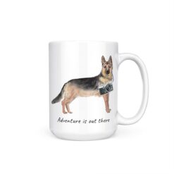 Adventure is out there German Shepherd dog mug (Illustrated collection) 15 adventure is out there dog mug german shepherd 15oz handle right white