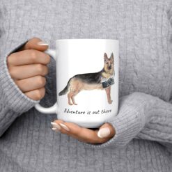 Adventure is out there German Shepherd dog mug (Illustrated collection) 13 adventure is out there dog mug german shepherd 15oz jumper front
