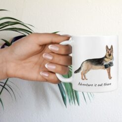 Adventure is out there German Shepherd dog mug (Illustrated collection) 17 adventure is out there dog mug german shepherd hand holding plant