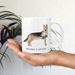 Adventure is out there German Shepherd dog mug (Illustrated collection) 19 adventure is out there dog mug german shepherd mug in hand plant