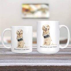 Adventure is out there Golden Retriever dog mug (Illustrated collection) 12 adventure is out there dog mug golden retriever 11oz and 15oz comparison tv room