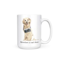 Adventure is out there Golden Retriever dog mug (Illustrated collection) 15 adventure is out there dog mug golden retriever 15oz handle right white