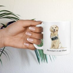 Adventure is out there Golden Retriever dog mug (Illustrated collection) 17 adventure is out there dog mug golden retriever hand holding plant