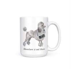 Adventure is out there Grey Poodle dog mug (Illustrated collection) 15 adventure is out there dog mug grey poodle 15oz handle right white