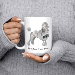 Adventure is out there Grey Poodle dog mug (Illustrated collection) 13 adventure is out there dog mug grey poodle 15oz jumper front