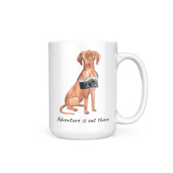 Adventure is out there Hungarian Vizsla dog mug (Illustrated collection) 15 adventure is out there dog mug hungarian vizsla 15oz handle right white