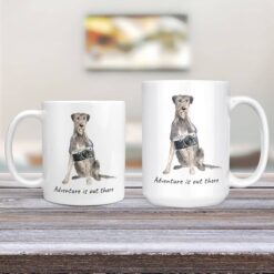 Adventure is out there Irish Wolf Hound dog mug (Illustrated collection) 12 adventure is out there dog mug irish wolf hound 11oz and 15oz comparison tv room