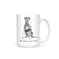Adventure is out there Irish Wolf Hound dog mug (Illustrated collection) 15 adventure is out there dog mug irish wolf hound 15oz handle right white