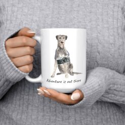 Adventure is out there Irish Wolf Hound dog mug (Illustrated collection) 13 adventure is out there dog mug irish wolf hound 15oz jumper front