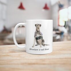 Adventure is out there Irish Wolf Hound dog mug (Illustrated collection) 14 adventure is out there dog mug irish wolf hound handle left kitchen