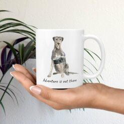 Adventure is out there Irish Wolf Hound dog mug (Illustrated collection) 19 adventure is out there dog mug irish wolf hound mug in hand plant