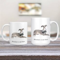 Adventure is out there Italian greyhound dog mug (Illustrated collection) 12 adventure is out there dog mug italian greyhound 11oz and 15oz comparison tv room