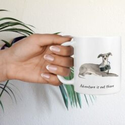 Adventure is out there Italian greyhound dog mug (Illustrated collection) 17 adventure is out there dog mug italian greyhound hand holding plant