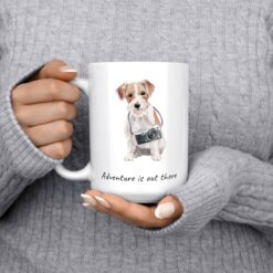 Adventure is out there Jack Russell dog mug (Illustrated collection) 13 adventure is out there dog mug jack russel 15oz jumper front