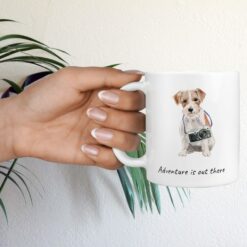Adventure is out there Jack Russell dog mug (Illustrated collection) 17 adventure is out there dog mug jack russel hand holding plant