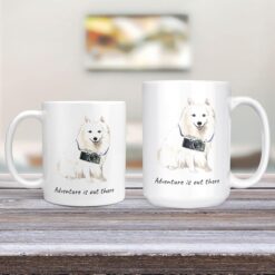Adventure is out there Japanese Spitz dog mug (Illustrated collection) 12 adventure is out there dog mug japanese spitz 11oz and 15oz comparison tv room
