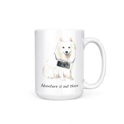 Adventure is out there Japanese Spitz dog mug (Illustrated collection) 15 adventure is out there dog mug japanese spitz 15oz handle right white