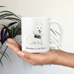 Adventure is out there Japanese Spitz dog mug (Illustrated collection) 19 adventure is out there dog mug japanese spitz mug in hand plant