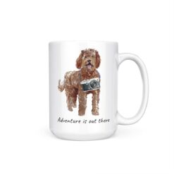 adventure is out there dog mug labradoodle 15oz handle right white