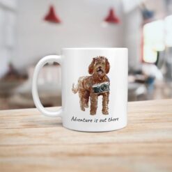 adventure is out there dog mug labradoodle handle left kitchen
