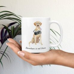 adventure is out there dog mug labrador retriever mug in hand plant