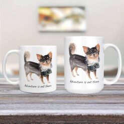 adventure is out there dog mug long haired chihuahua 11oz and 15oz comparison tv room