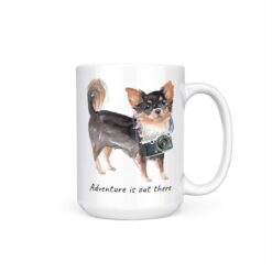 adventure is out there dog mug long haired chihuahua 15oz handle right white