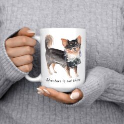 adventure is out there dog mug long haired chihuahua 15oz jumper front