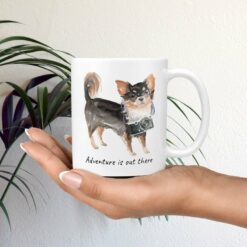 adventure is out there dog mug long haired chihuahua mug in hand plant
