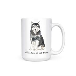 Adventure is out there Malamute dog mug (Illustrated collection) 15 adventure is out there dog mug malamute 15oz handle right white