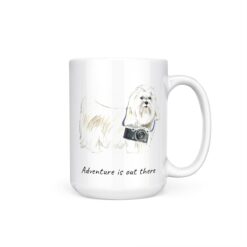 Adventure is out there Maltese dog mug (Illustrated collection) 15 adventure is out there dog mug maltese 15oz handle right white
