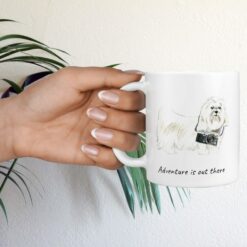 Adventure is out there Maltese dog mug (Illustrated collection) 17 adventure is out there dog mug maltese hand holding plant