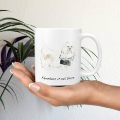 Adventure is out there Maltese dog mug (Illustrated collection) 19 adventure is out there dog mug maltese mug in hand plant
