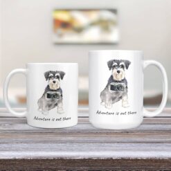 Adventure is out there Miniature Schnauzer dog mug (Illustrated collection) 12 adventure is out there dog mug miniature schnauzer 11oz and 15oz comparison tv room