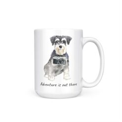 Adventure is out there Miniature Schnauzer dog mug (Illustrated collection) 15 adventure is out there dog mug miniature schnauzer 15oz handle right white